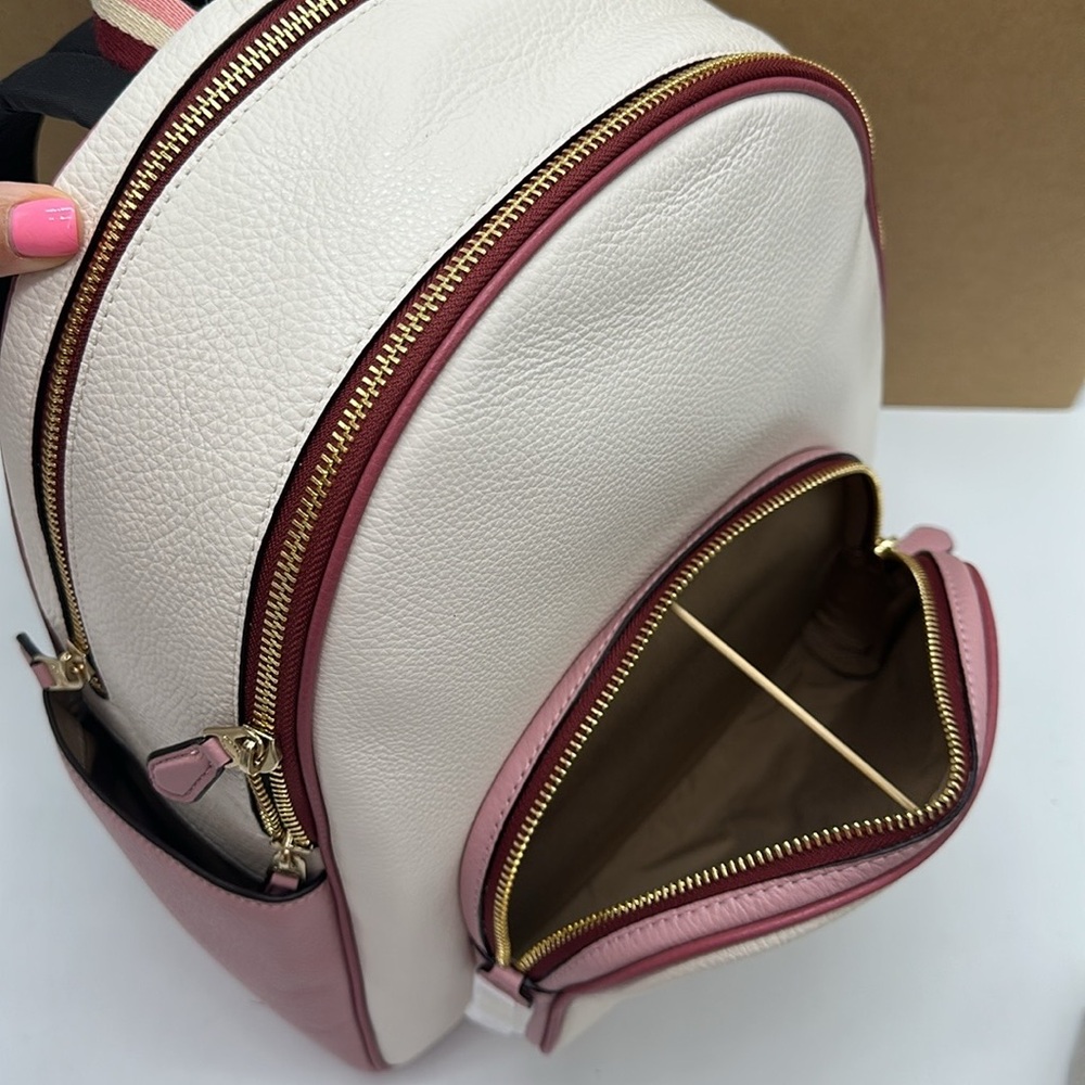 Coach Court Stripe Heart Motif Pebble Leather Chalk White Backpack NWT - Picture 9 of 16